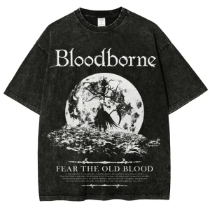 New Top Fashion Action Role-playing GameBlood Borne Peripherals Print T-shirt Vintage Washed Men Women Cotton Loose Oversize Tee
