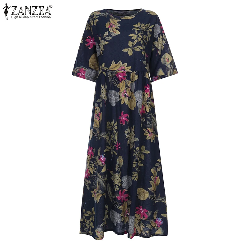 Women's Summer Short Sleeve Sundress ZANZEA Woman Floral Printed Dress Bohemian Elegant Casual Oversized Holiday Long Dresses - الصورة 4