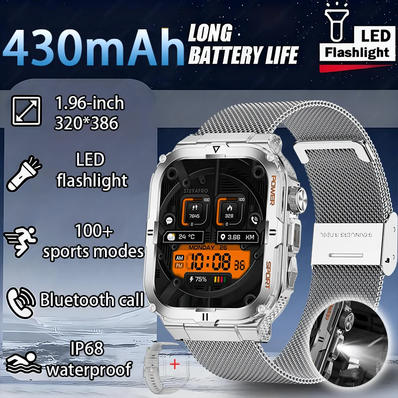 2026 New Men's Smart Watch LED Flashlight IP68 Waterproof Outdoor Sports Wristwatch Health Monitor Smart Watch for IOS Android - الصورة 9