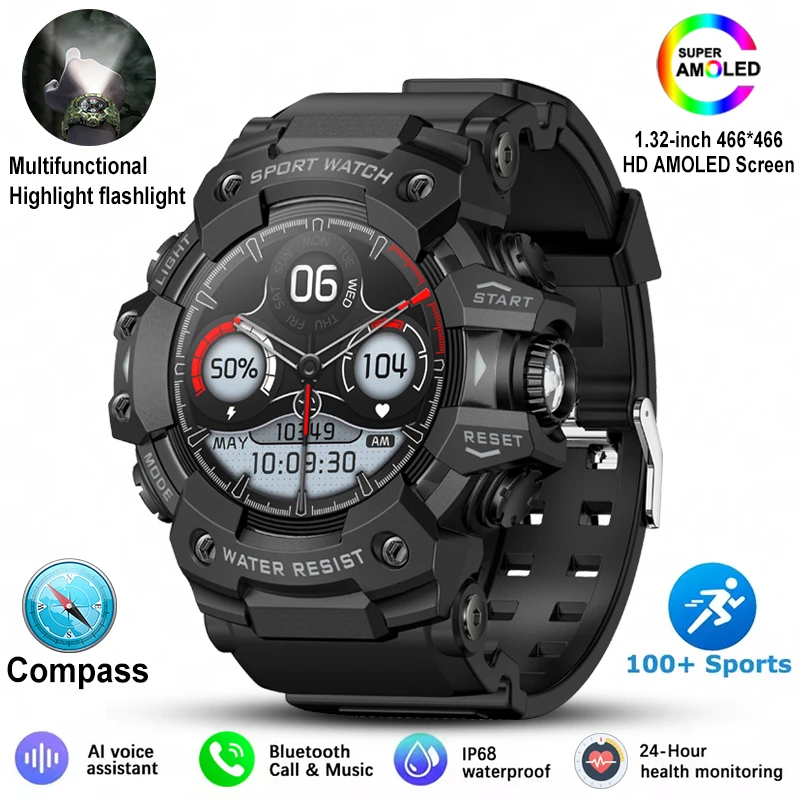 New Military Outdoor Sports Smart Watch Men Bluetooth Call Heart Rate Sports Fitness Compass IP68 Waterproof Rugged Smartwatch - Image 8