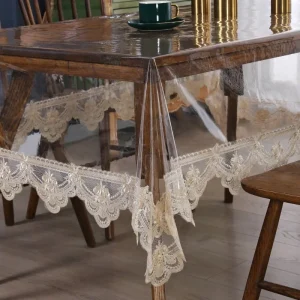 Waterproof Table Cloth PVC Transparent Soft Dining TableCloth Lace Embroidered Oil-proof Table Cover Coffee Table Crystal Plate