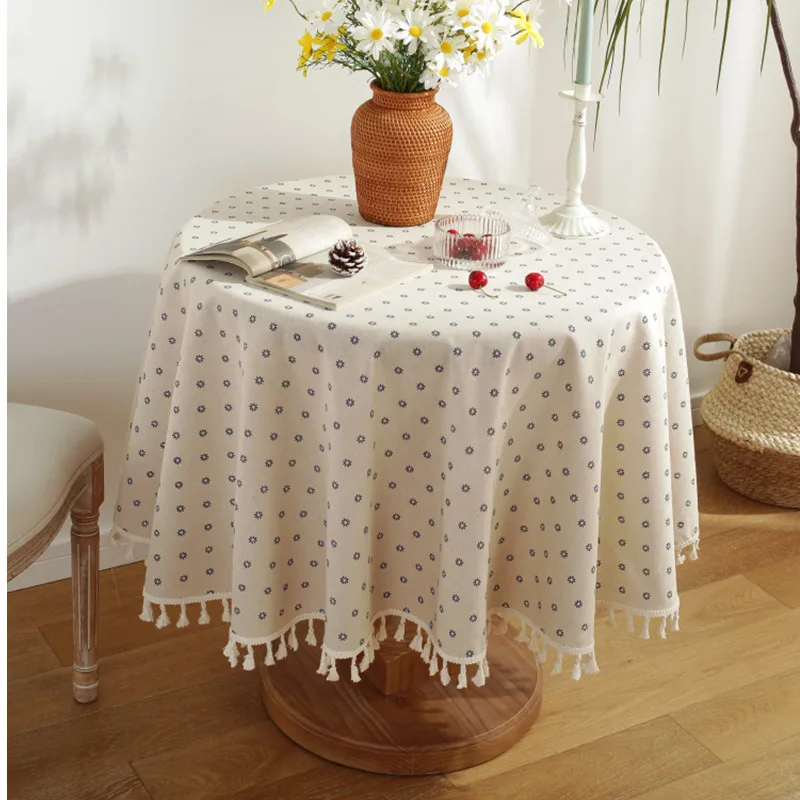 Green Leaves Print Round Tablecloth Cotton Linen Boho Table Cloth with Tassels for Kitchen Restaurant Christmas Party Decoration - الصورة 11