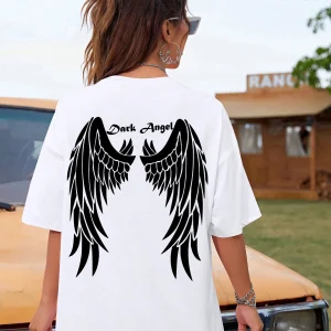 Dark Angel Wing Hot sale Graphic Printed T-Shirts For Women Loose Oversized Clothing Hip Hop Street Tshirt Cotton Short Sleeves