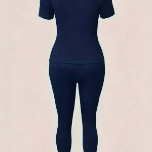 2026 women's new Paris printed two-piece set, casual short sleeved round neck T-shirt and tight pants long pants set