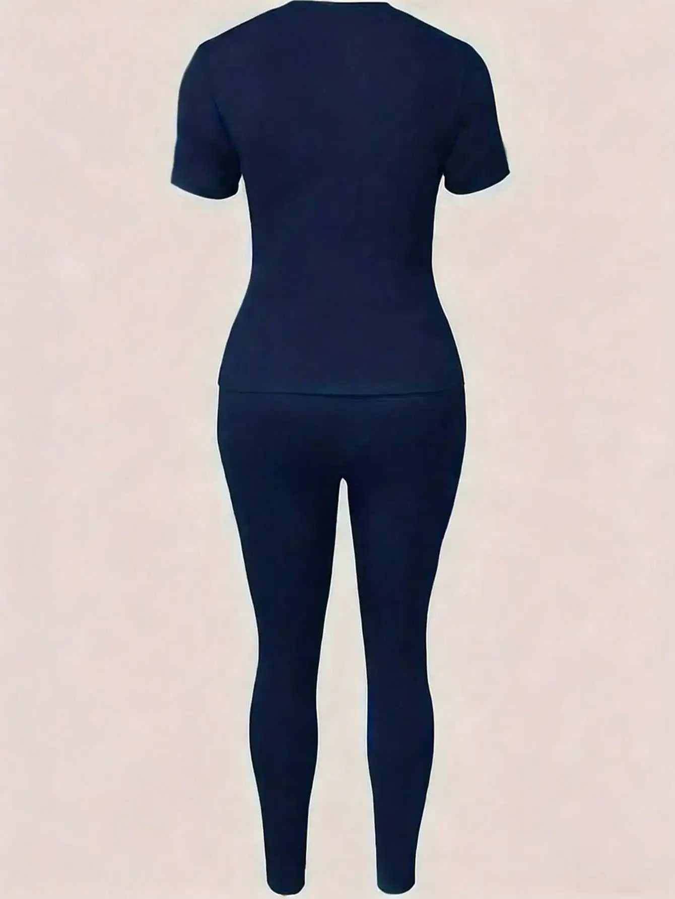 2026 women's new Paris printed two-piece set, casual short sleeved round neck T-shirt and tight pants long pants set - Image 4