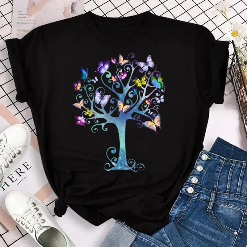 New Fashion Women T-shirt Colorful Butterfly Petal Print Short Sleeve and Round Neck Cute Graphic Tee Shirts Female Tops Clothin - Image 22