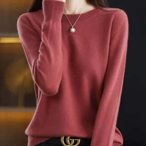 Autumn Winter Women Wool Sweater O-neck Long Sleeve Pullover Basic Casual Loose Style Famale Clothing Merino Wool Knitwear Tops