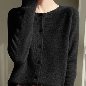 Women's Sweater Cardigans 100% Merino Wool Knitwear Raglan Sleeve Cashmere O-neck Solid Autumn Winter Casual Comfortable Tops
