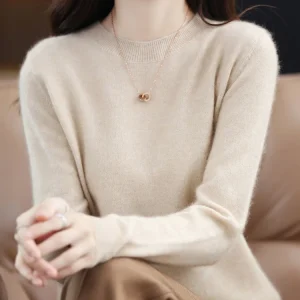 Fashion 100% Merino Wool Sweater Elegant Cashmere Pullover Women O-Neck Long Sleeve Knitwear Basic Clothing Jumper Tops