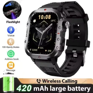 Outdoor 100+Sports Smart Watch Waterproof 2.01 inch HD Screen LED Flashlight Bluetooth Talking Smartwatch Men Women Holiday Gift