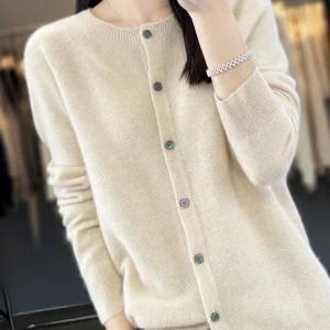 Long Sleeve 100% Merino Wool Sweaters Spring Autumn Women O-Neck Knitwear Tops Clothing Fashion Basic Tops