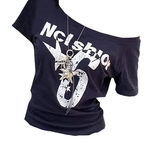 Y2k Sport Summer Off shoulder Top Women Sexy Vintage 2000s Short sleeve T shirt Lady Body Basic Crop Top Female Casual