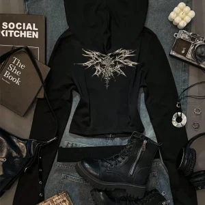 Casual women's wear minimalist printed solid color fitted hooded sweatshirt T-shirt, autumn, zipper cardigan pattern