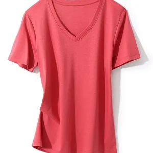 SuyaDream Women Solid T shirts, Silk Cotton Blend, O Neck, Short Sleeved Solid Tee,2025 Summer Candy Colors Basic Cozy Top Green