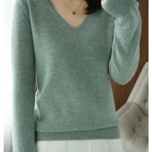 Women's Sweater 2025 Autumn Winter Knitted Pullovers V-neck Slim Fit Bottoming Shirt Solid Soft Knitwear Jumpers Basic Sweaters