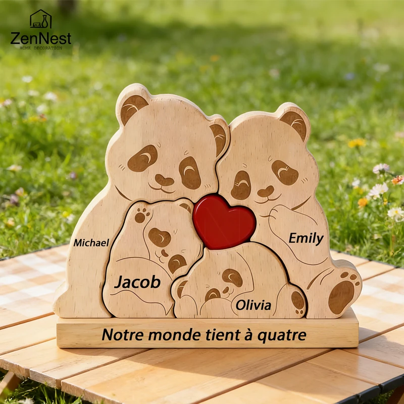 Personalized Wooden Bear Puzzle Home Decor Custom Name Accommodates 2-5 Names Rustic Style Wooden Bear Mother's Day Gift - الصورة 3