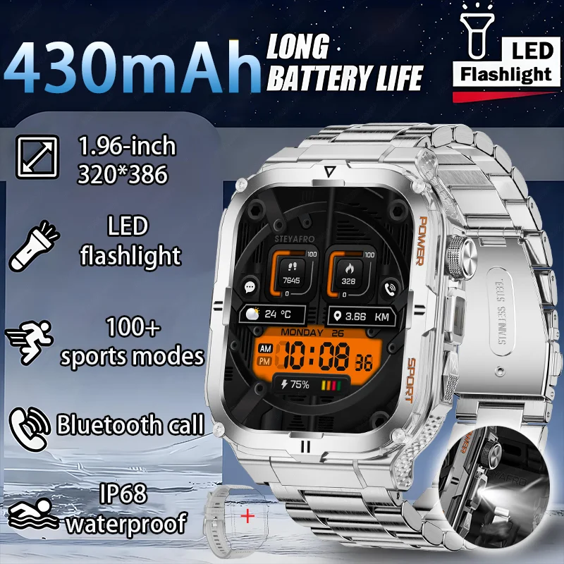 2026 New Men's Smart Watch LED Flashlight IP68 Waterproof Outdoor Sports Wristwatch Health Monitor Smart Watch for IOS Android - الصورة 7
