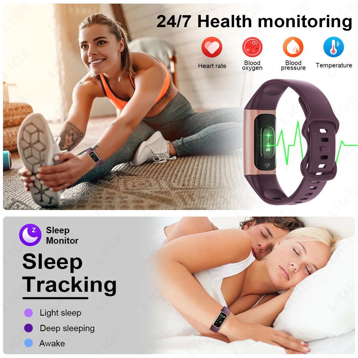 LIGE New Fashion Smartwatch Men Women Temperature Blood Oxygen Monitoring Bracelet Sports Waterproof Smart Watch For Man Laides - Image 3