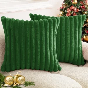 Faux Rabbit Fur Square Cushion Cover Big Thick Striped Super Soft Solid Color Pillow Cover 24×24inch Sofa Decor Cushion Covers