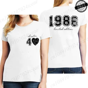 Short Sleeve T-Shirts for Women 40th Birthday Regular Sportswear Vintage 1986 40 Bday Women's Stretch Polyester Casual Creative