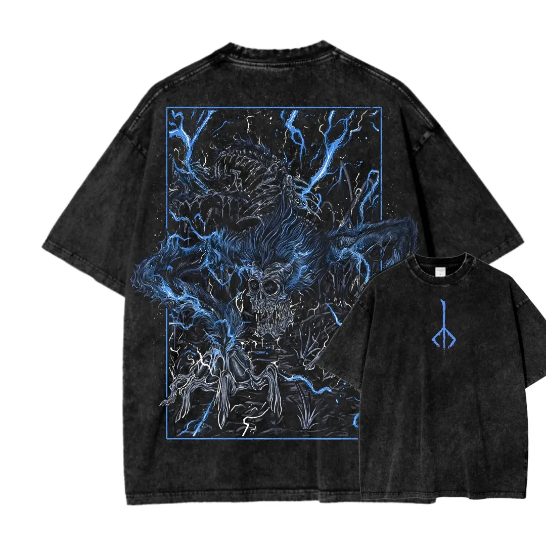 New Top Fashion Action Role-playing GameBlood Borne Peripherals Print T-shirt Vintage Washed Men Women Cotton Loose Oversize Tee - Image 2