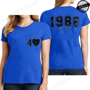 Short Sleeve T-Shirts for Women 40th Birthday Regular Sportswear Vintage 1986 40 Bday Women's Stretch Polyester Casual Creative
