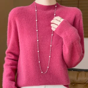 Women's Elegant Basic Style Pullover 100% Merino Wool Knitwear Autumn Winter Warm Solid Casual Loose Exquisite Clothing Tops