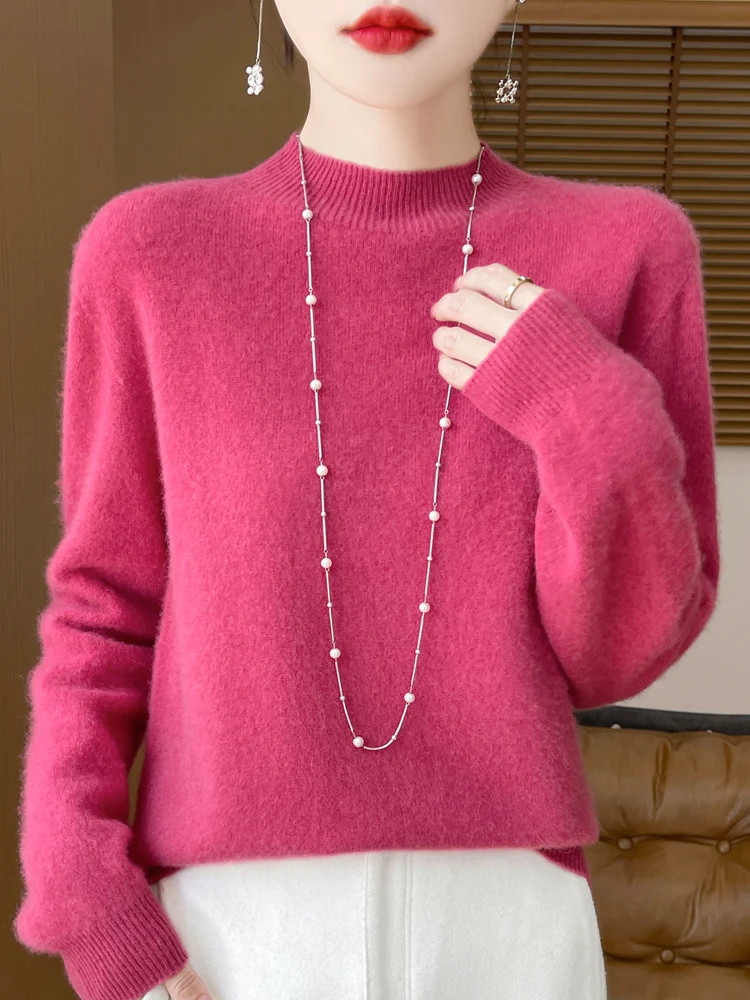 Women's Elegant Basic Style Pullover 100% Merino Wool Knitwear Autumn Winter Warm Solid Casual Loose Exquisite Clothing Tops - Image 3