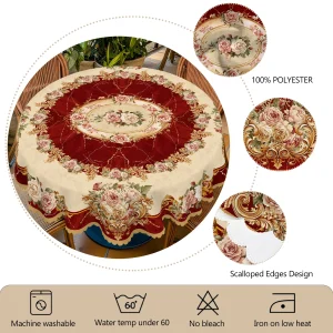 1 Piece of Retro Floral Theme Tablecloth, Marble Shading and Red and Gold Rose Pattern Design, Rural Farmhouse Style, Suitable for Camping Style Picnic, Christmas Holiday Party, Garden Birthday Party Decoration, Kitchen Accessories, Restaurant Terrace, Indoor and Outdoor Tablecloth, Perfect Gift for