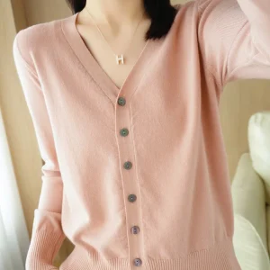 Early Autumn New Andy Cashmere Knit Cardigan V-Neck Solid Color Fashion High-Grade Comfortable Loose Casual Knitwear -GH021