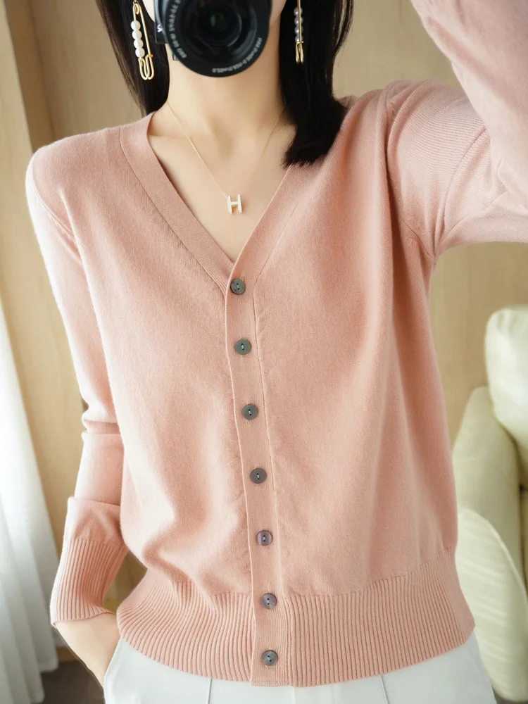 Early Autumn New Andy Cashmere Knit Cardigan V-Neck Solid Color Fashion High-Grade Comfortable Loose Casual Knitwear -GH021 - الصورة 2