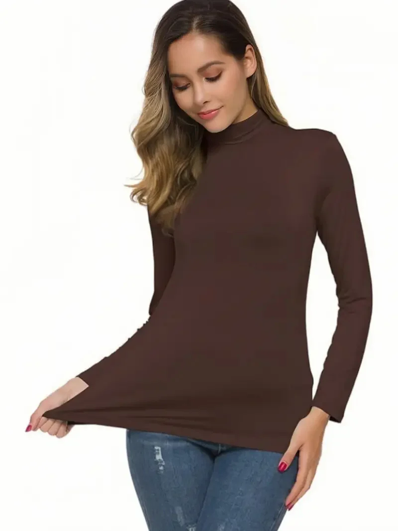 Womens Turtleneck T-Shirt Set Soft Knit Casual Long Sleeve Tops for Spring & Fall Stylish Basic Closet Essentials - الصورة 5