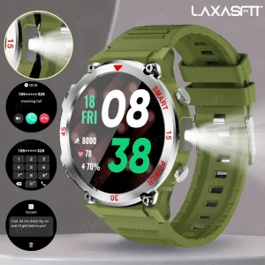 LAXASFIT Bluetooth Call Smart Watch Men Full Touch Screen Health Monitor Clock With Flashlight Men SmartWatch For IOS Android