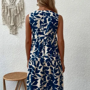 Women Boho Print Mini Dress Summer Elegant Sleeveless V Neck Ruffle A Line Tank Dress Casual Loose Oversize Beach Party Sundress