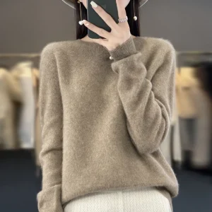 Autumn Winter 100% Merino Wool cashmere Sweater O-Neck Long Sleeve Cashmere Women Knitted Pullover Clothing Top