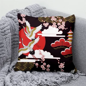 Lucky Cat Japanese Style Sofa Bed Decorative Pillow Cover Home Decor Mount Fuji Art Cushion