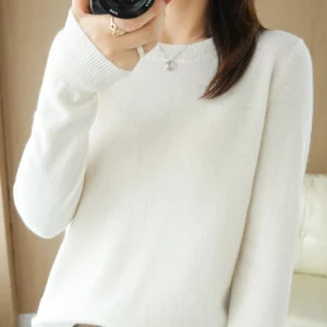 Autumn Winter Women Wool Sweater O-neck Long Sleeve Pullover Basic Casual Loose Style Famale Clothing Merino Wool Knitwear Tops