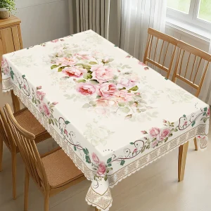 1 Piece Floral Round Tablecloth, Available in 5 Sizes, Vintage Floral Pattern Printed Tablecloth, Embossed Edge Craftsmanship, Spring Garden Tablecloth Decoration, Suitable for Daily Home Kitchen and Patio Use, Easter Decoration, Spring Decoration