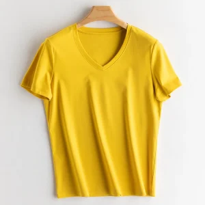 SuyaDream Women Solid T shirts, Silk Cotton Blend, O Neck, Short Sleeved Solid Tee,2025 Summer Candy Colors Basic Cozy Top Green