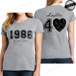 Short Sleeve T-Shirts for Women 40th Birthday Regular Sportswear Vintage 1986 40 Bday Women's Stretch Polyester Casual Creative