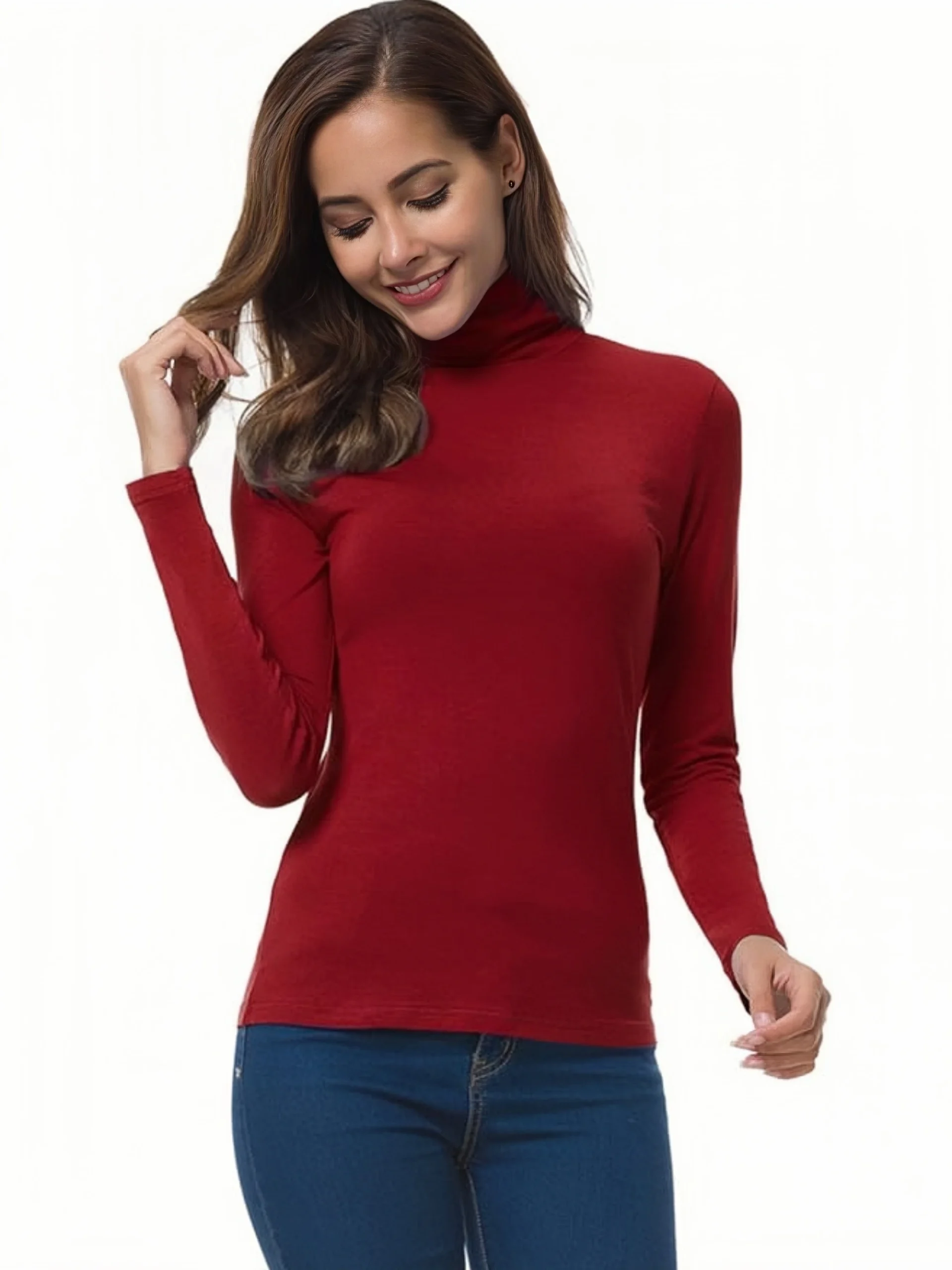 Womens Turtleneck T-Shirt Set Soft Knit Casual Long Sleeve Tops for Spring & Fall Stylish Basic Closet Essentials - الصورة 3
