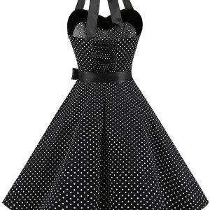 Women Polka Dot Print Summer Dress Sexy Retro White Halter Vintage Dress Robe Femme Pin Up Rockabilly Party Dress