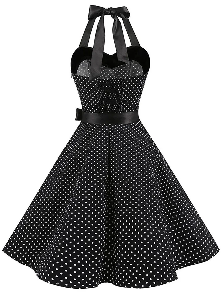 Women Polka Dot Print Summer Dress Sexy Retro White Halter Vintage Dress Robe Femme Pin Up Rockabilly Party Dress - الصورة 5