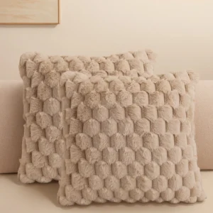Pack of 2 artificial fur plush luxurious decorative throw pillow cover, for sofa, living room, and car interior（no pillowcore） ﻿