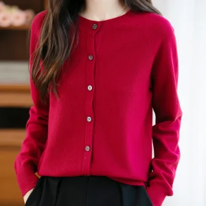Classic Merino Wool Woman Sweater Basic Female Autumn Winter Knitted Cardigan Elegant Ladies Cashmere Long Sleeve Clothing Tops
