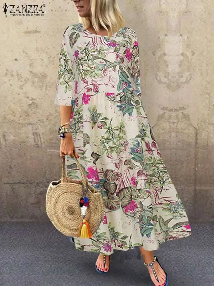 Women's Summer Short Sleeve Sundress ZANZEA Woman Floral Printed Dress Bohemian Elegant Casual Oversized Holiday Long Dresses - الصورة 8
