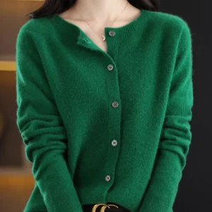 Women Cashmere Sweater 100% Merino Wool Knitted Cardigan Autumn Winter  Knitwear O-Neck Female  Solid Color Casual Fashion Top