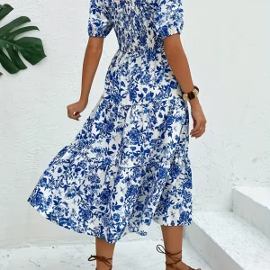Elegant Direction Long Floral Print Dress with Collar Floral Print Maxi Dress Women's Fashion Elegant Style