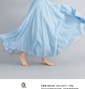 28-Color Mori Girl Literary Cotton Linen Dress Elastic Waist A-line Expansion Skirt Solid Color Ethnic Style Women Long Skirts