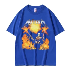 Autism Skeleton Meme T Shirt Human Funny Skull Men's Women Harajuku Gothic Vintage T Shirts Summer Cotton T-shirt Streetwear